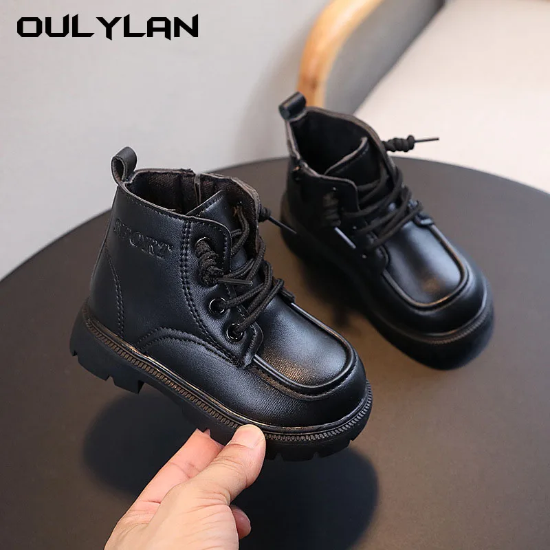 Children's Side Zipper Fashionable Short Boots, British Style Single Boots, Children's Martin Boots, Anti Slip Martin Shoes