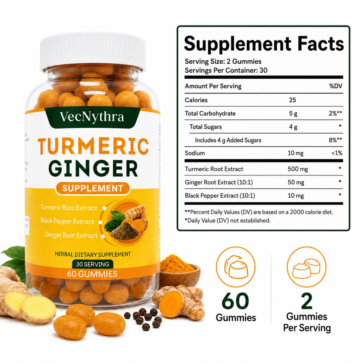 Turmeric Ginger Black Pepper Gummies Herbal Supplement