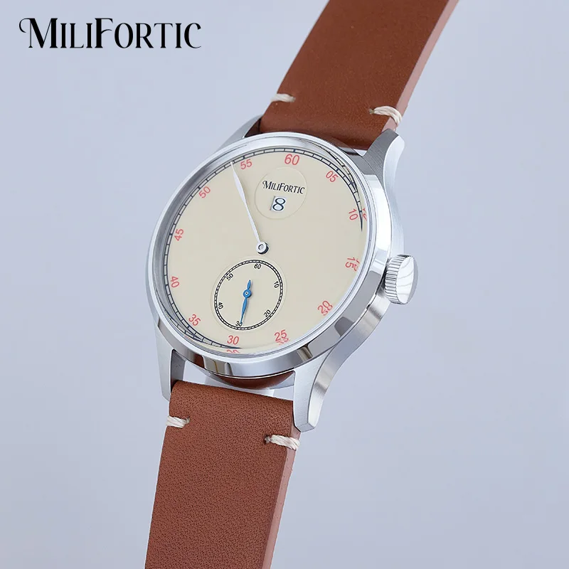 

Milifortic Jumping Hour Dress Watch Heated Blue Hands Sapphire Crystal Leather 10ATM Stainless Steel Automatic Vintage Watches