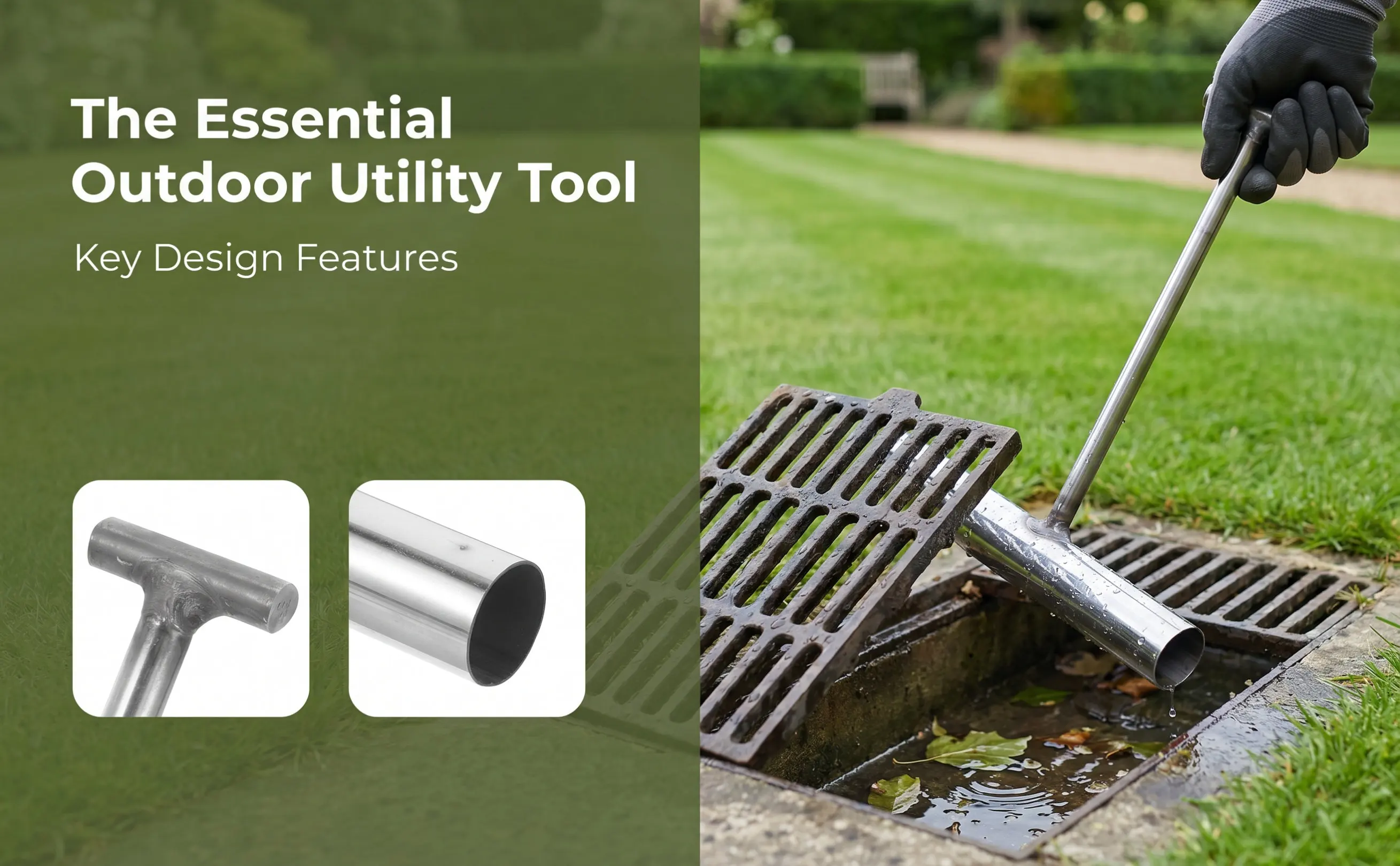 Manhole Hook Stainless Steel Heavy Duty Lifting Tool for Manhole Cover Lid Outdoor Septic Tank Riser Cover Lifter Hook