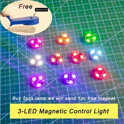 5pcs DIY Model Making 3-LED Magnetic Controlled Light Plus 1pc Free Magnet Switch Model with Added Lights Suitable for Robots