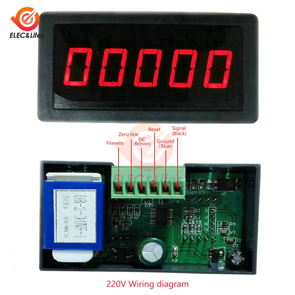 RS5135 LED Digital 5 Digits Electronic Counter DC12-24V Counting 0-99999 Display Panel Meter Totalizing Type Electronic Counter