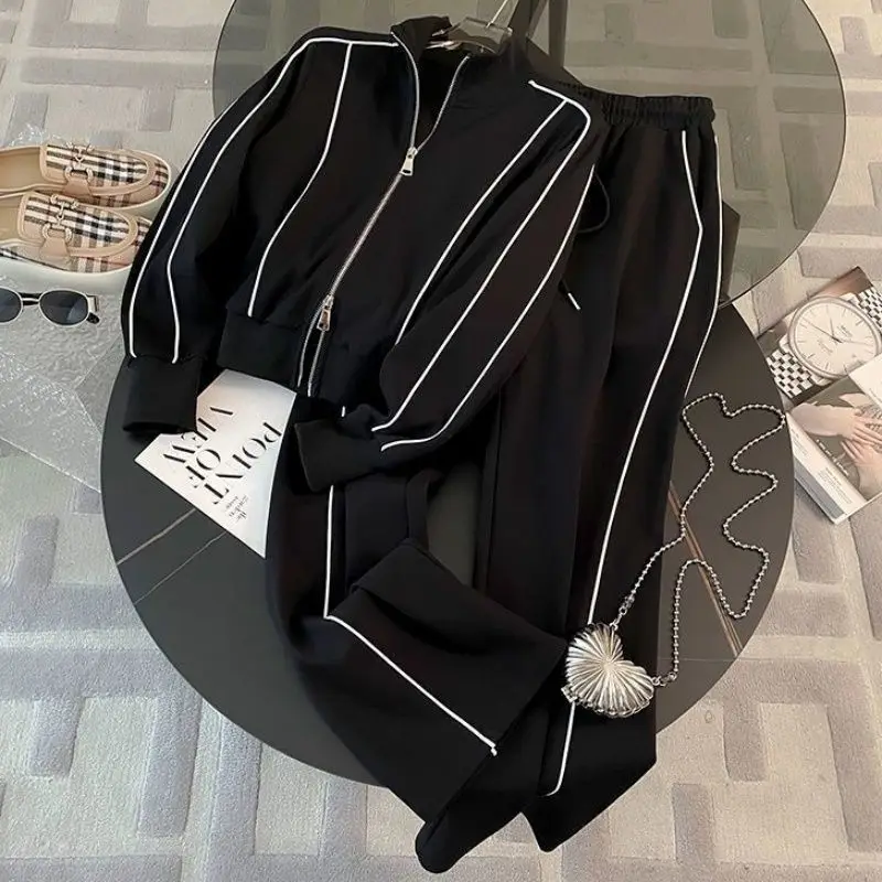 

Женский кардиган с длинными рукавами, модный спортивный костюм для бега, студенческий весенне-осенний новый корейский повседневный комплект из двух предметов (брюки и свитер)