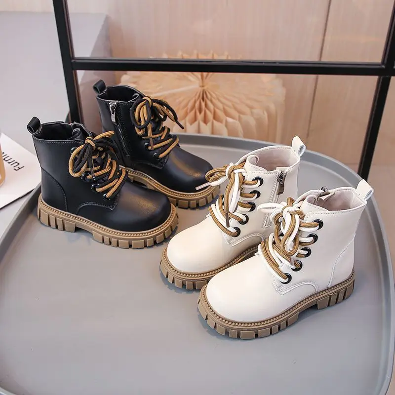 Boys Girls Kids Boots 2026 AW New Arrival Side Zipper British Style Fashion Short Ankle Boots for Big Kids Casual Warm Footwear