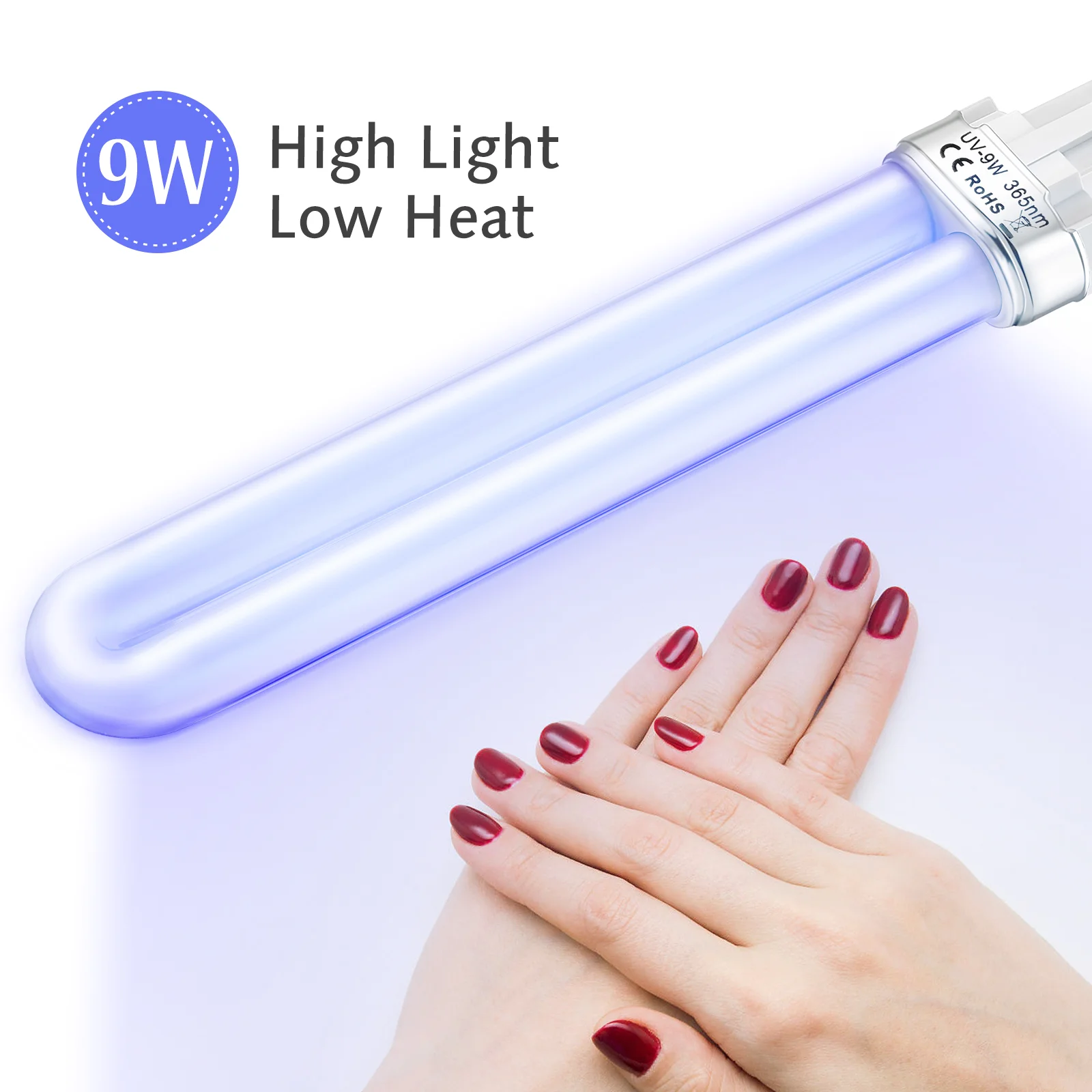 เครื่องเป่าเล็บ UV จำนวน4ชิ้นหลอดไฟสำหรับเปลี่ยนหลอดไฟรางไฟ LED อุปกรณ์เสริม365nm รูปตัวยู9วัตต์