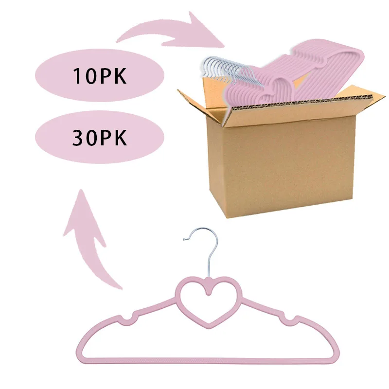 20Pieces Pink White Velvet Clothes Hangers Loving Heart Velvet Coat Hanger Non-slip Heart-shaped Multifunction Hangers