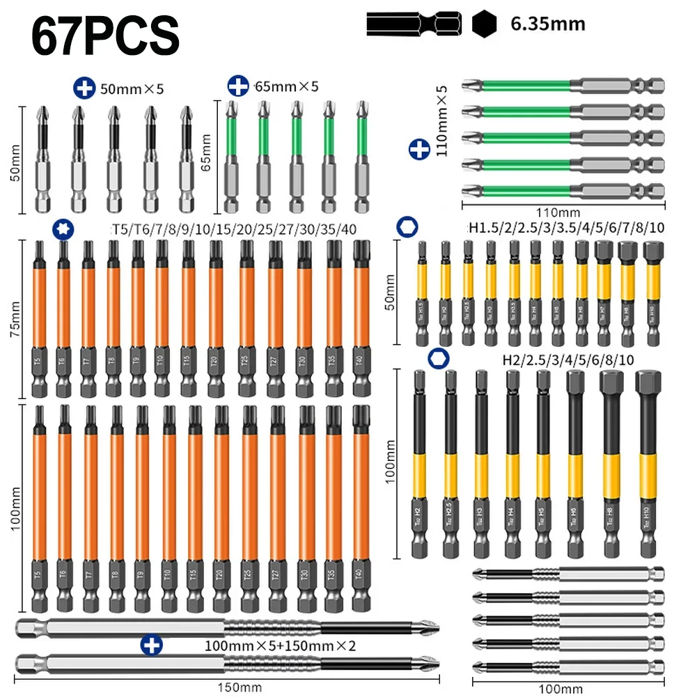 32/34/67PCS For Torx Star Hex Cross Screwdriver Bits Set With Magnetic Tip High Torque For Home Appliance And Workshop Repair