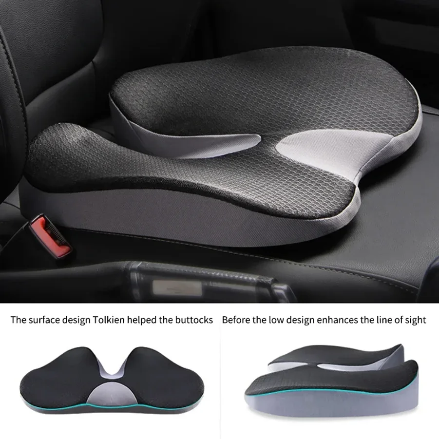 FULLHOT Non‑Slip Orthopedic Memory Foam Cushion, Soft Comfort Pad for Chair & Car Seat Tailbone Sciatica Back Prostate Pain Reli