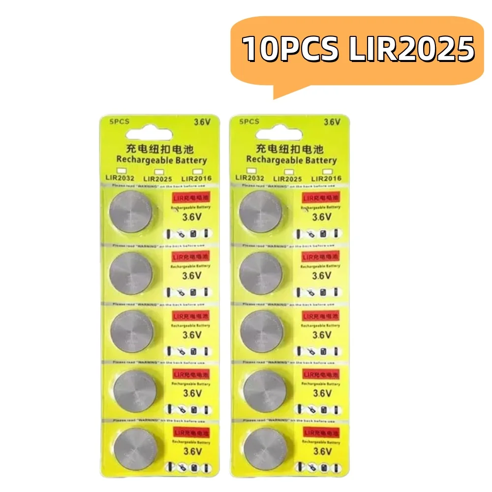 2-50PCS LIR2025 Rechargeable 3.6V 25mAh Lithium Coin Battery for Watches, Can Replace CR2025 Button Cell Long Lasting