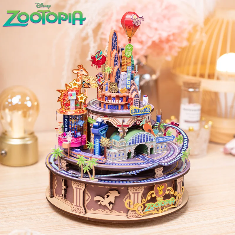 Disney Zootopia Octopus Box 3D Solid Puzzle Wooden Assembly Toy Handmade Rabbit Gifts from Judy