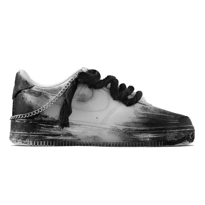 [Custom Dark Halloween]Nike Air Force 1 Low Slip-Resistant Cushioning Coverage Low-Top Skateboard Shoes GS Black White Gray - Image 2