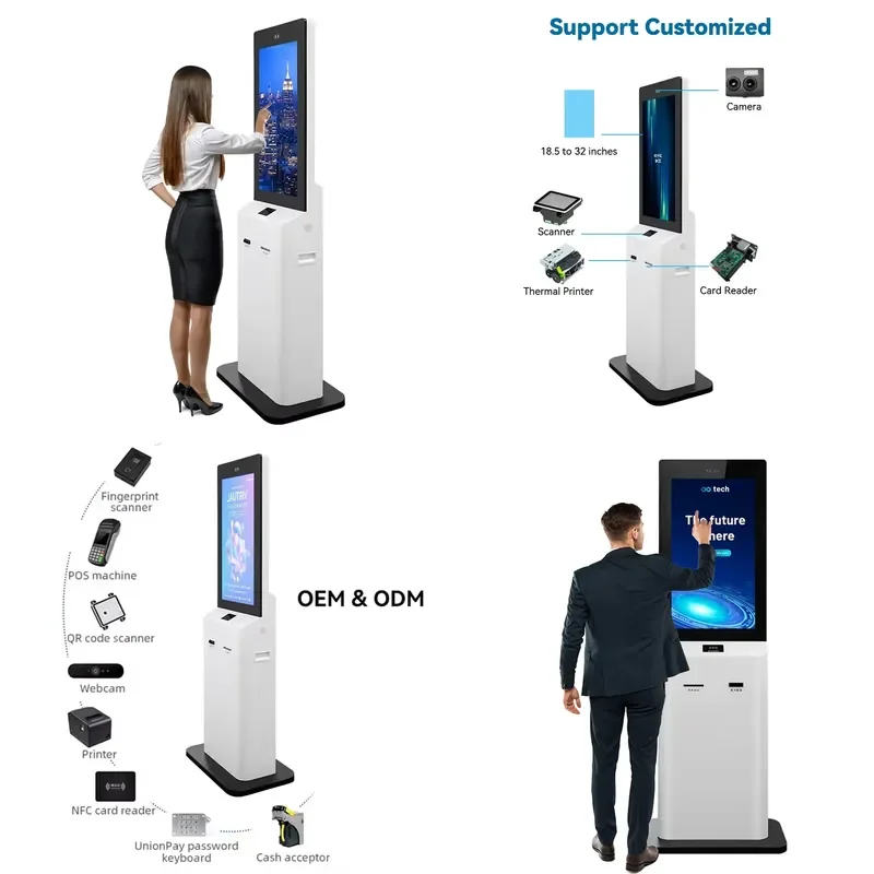for Food Kiosk Restaurant Hotel Supermarket Tabletop Floor Stand Digital Automatic Self Service Payment Kiosk