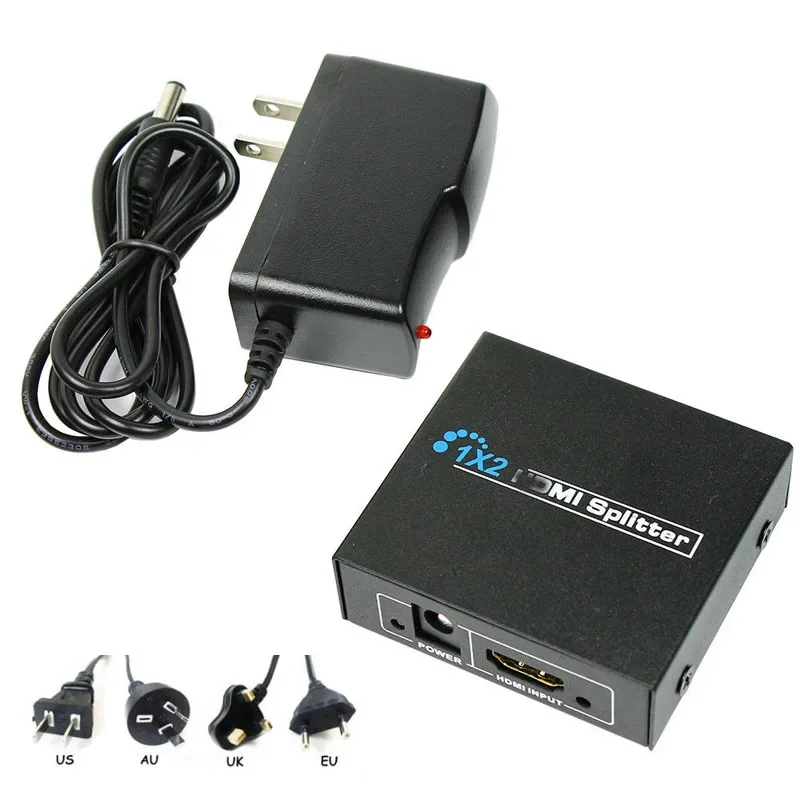 

New 1x2 2 Port 1 In 2 Out HDMI-compatible Splitter Metal Box Audio Video Amplified Full 1080p Monitor Adapter for HDTV PS3 3D