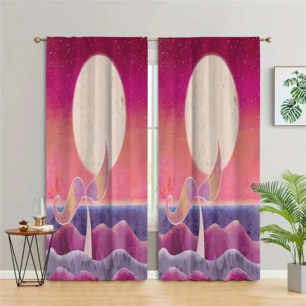 2Pcs Colorful Heart Graffiti Curtains Art Painting Living Room Bedroom Kids Room Decor Sun Shade Window Drapes