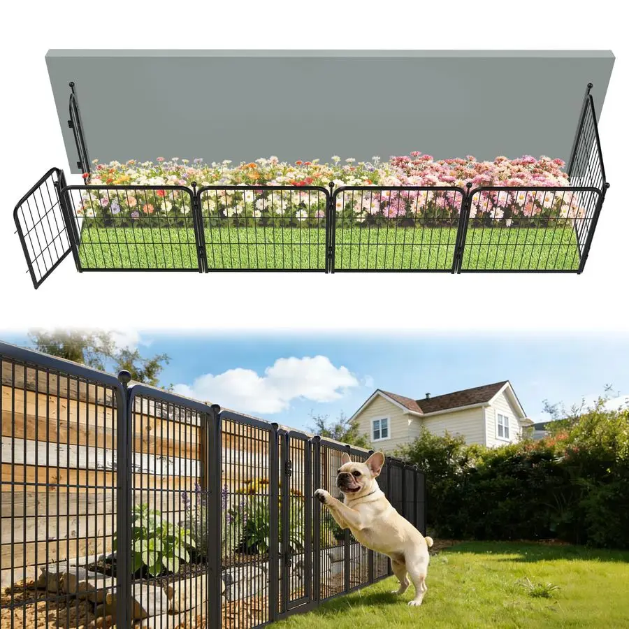 

Garden Fence Outdoor for The Yard 24inH x 11.4ftL Heavy Duty Metal Animal Barrier for Dog and Rabbit, Decorative Dog Fence, 6 Pa