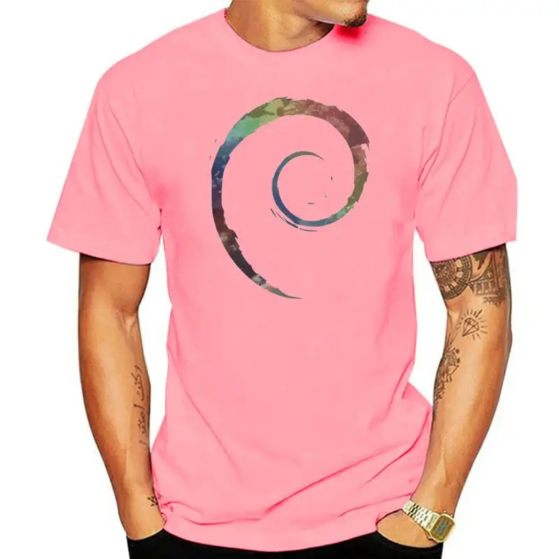 Print Colorful Debian T Shirts Men's Cotton Vintage T-Shirts Crew Neck Linux Operating System Ubuntu Tees Short Sleeve Party