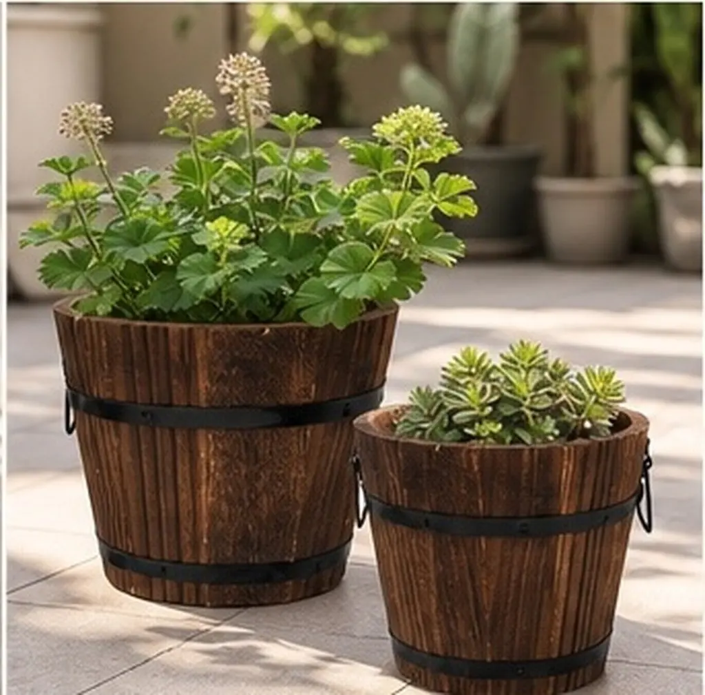 Wooden Planter Small Wooden Bucket Stylish Simple Artistic Flower Pot for Succulents Bonsai Plants Garden Decor Home Office Use