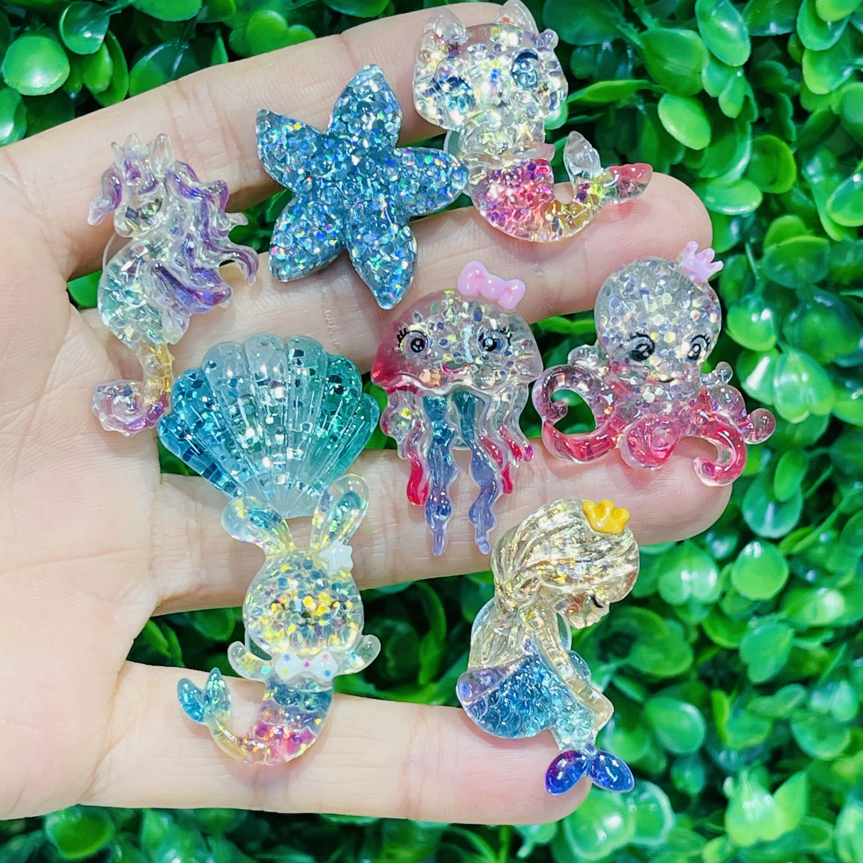 

1-8Pcs Cartoon Sequins Sea Animals Octopus Squid Resin Shoe Charms Garden Shoes Button Ornaments Slipper Accessories Kid Gift