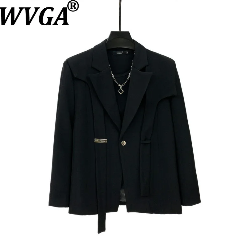 WVGA New Men Spring Autumn Patchwork Trendy Solid Color Turn-Down Collar Blazer Niche Chic Casual Shoulder Padded Jackets W18308