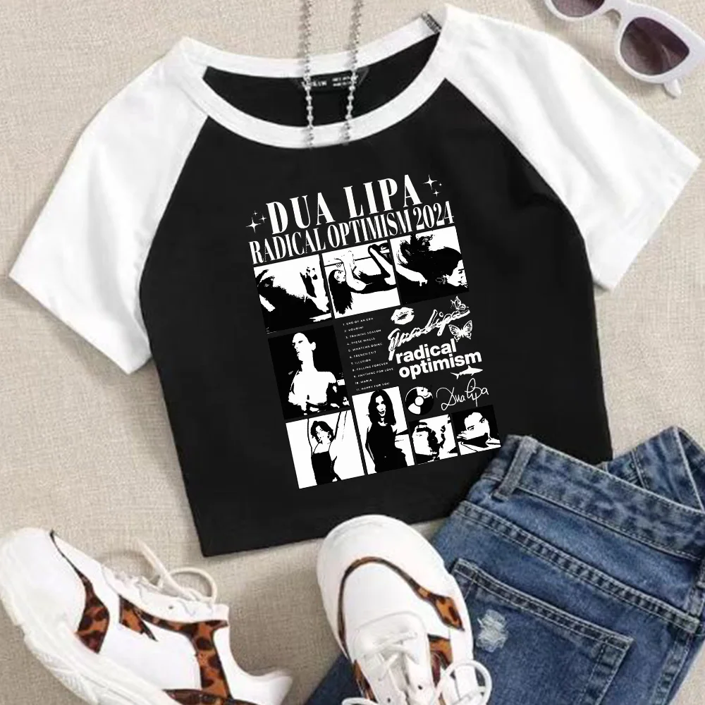 

Dua Radical Optimism 2024 Crop Tops Lipa Women Girls Fashion Summer Causam Short Sleeve Shirt
