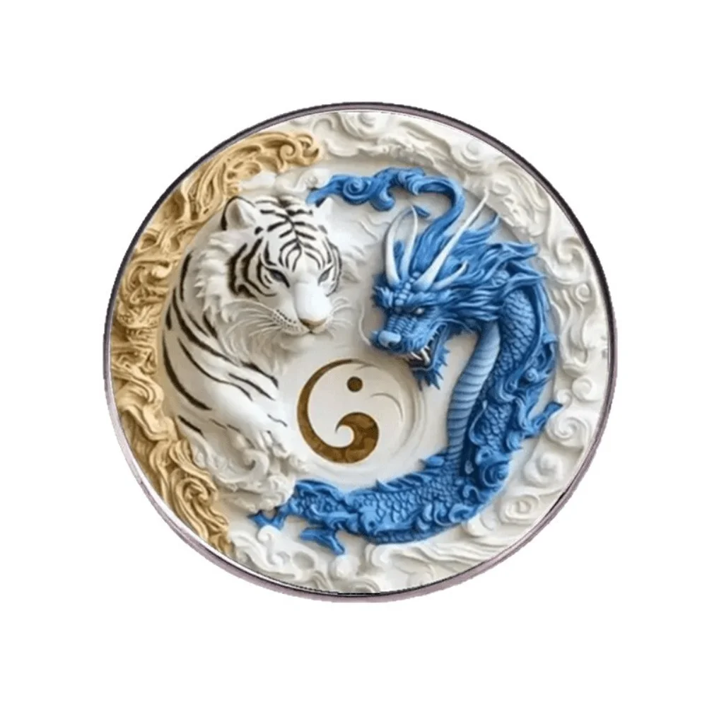 Dragon Tiger Tai Chi Curved Surface Drip Glue Brooch Dragon Tiger Pin Stainless Steel Backpack Suit Pin Decorative Accessory