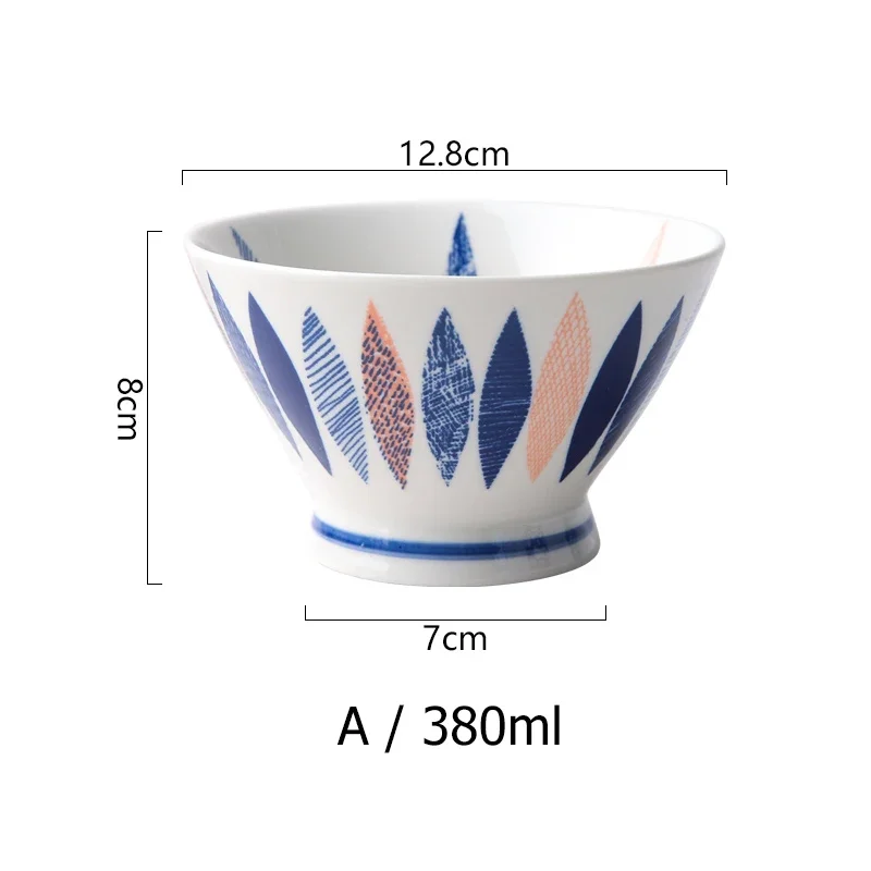 5 inch Japanese Rice Bowl Ceramic Dinner Bowl Soup Salad Bowl Chinese Cuisine Dinnerware Stripe Dot Design