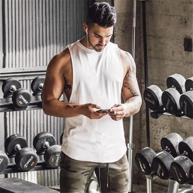 Plain Mens Running Loose Vests Bodybuilding Sleeveless Tank Tops Gym Fitness Muscle Clothing Summer Cotton Breathable T-shirts