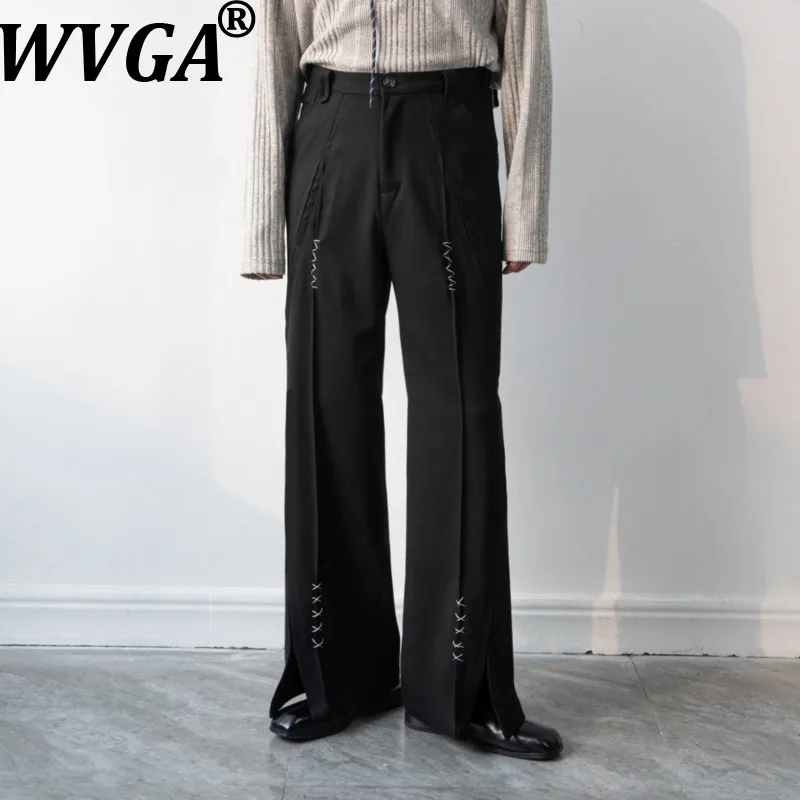 

WVGA, осень-зима, новые мужские стильные брюки с разрезом и толстой драпировкой, модные нишевые шикарные повседневные прямые брюки, уличная одежда Ins Y2K W17790