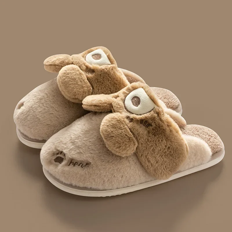 New Indoor Cotton Slippers Women Men Winter Warm Shoes Soft Plush Flats Cute Cartoon Rabbit Bear Female Male Home Floor Footwear