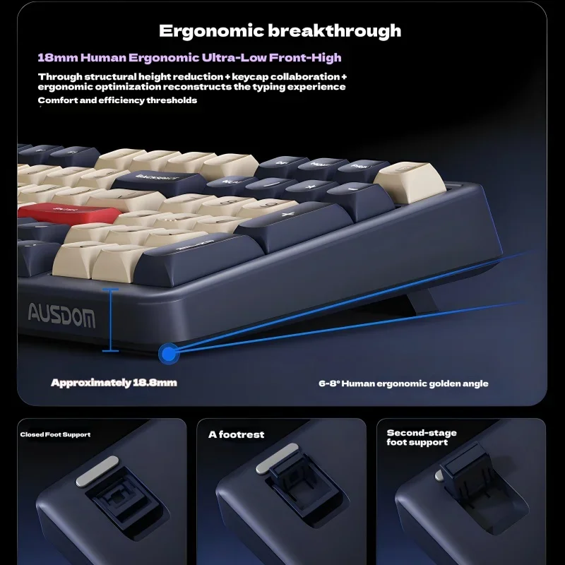 Ausdom H98 Mechanical Keyboard Wireless Three-Mode Customizable E-Sports Games Office PC Ergonomics Gasket DSP RGB Gift Hot Swap
