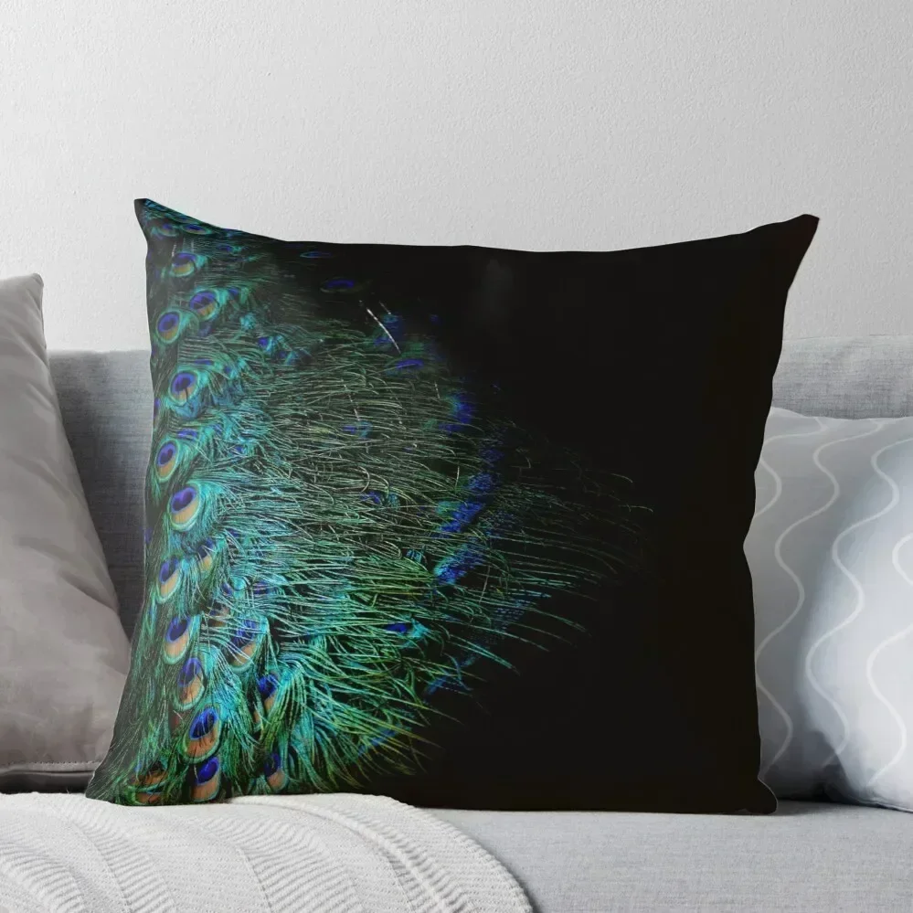 

Peacock feathers on a black background Throw Pillow Pillow Decor Cushions Cover Christmas Pillow Cases