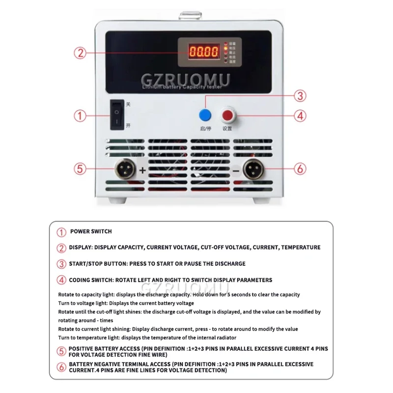 Electronic Load Battery Capacity Tester Lithium Lead Acid Battery Capacity Tester Charge / Discharge 60A 110V/220V 1600W