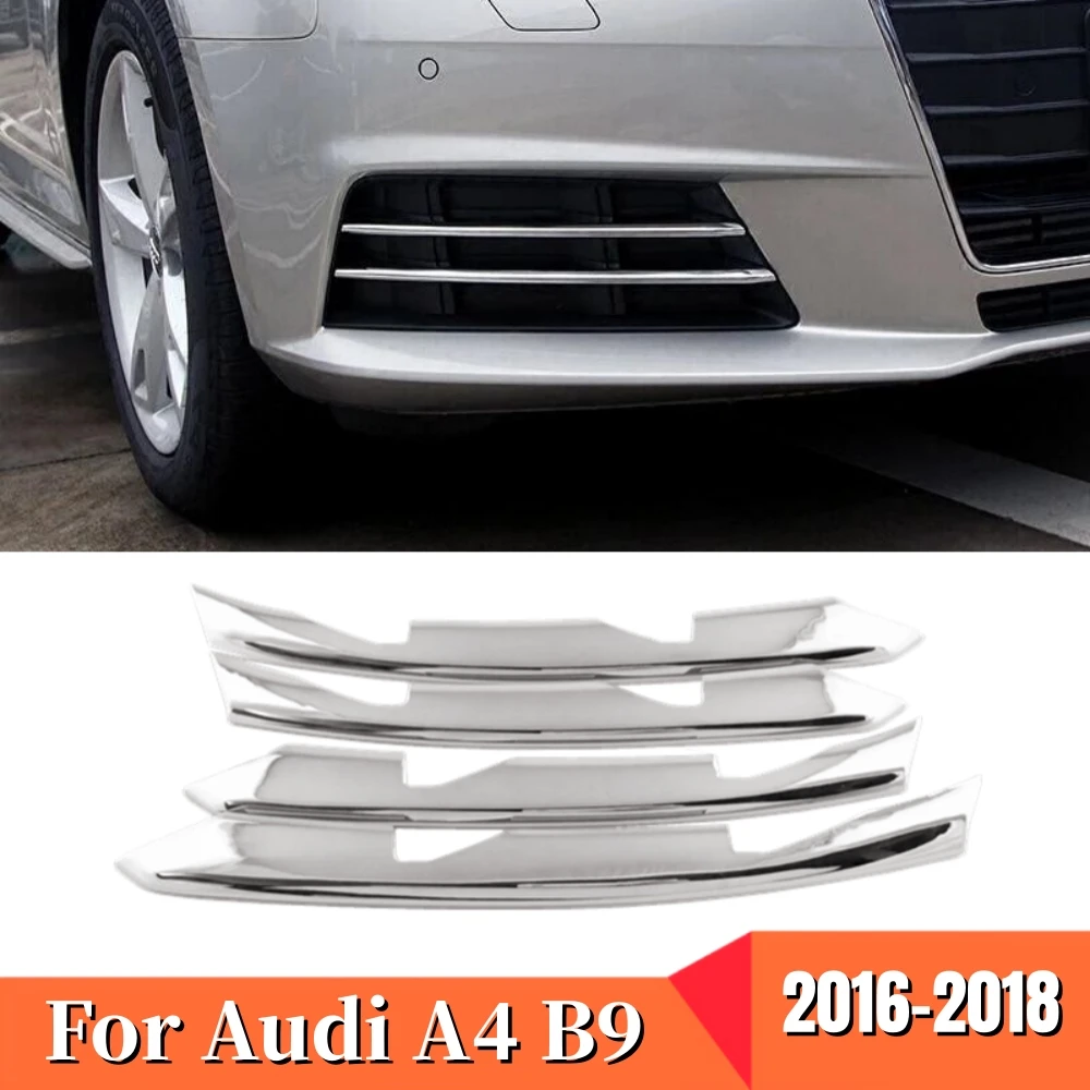 For Audi A4 B9 2016 2017 2018 Car Accessories Front Fog Lamp Strips Decoration ABS Plastic Chrome Car Exterior Light Styling