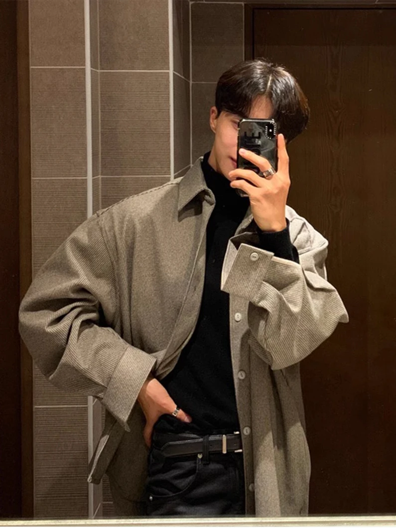 

Корейская клетчатая рубашка с длинным рукавом для мужчин: элегантная, высококачественная, многослойная, модная брендовая верхняя одежда