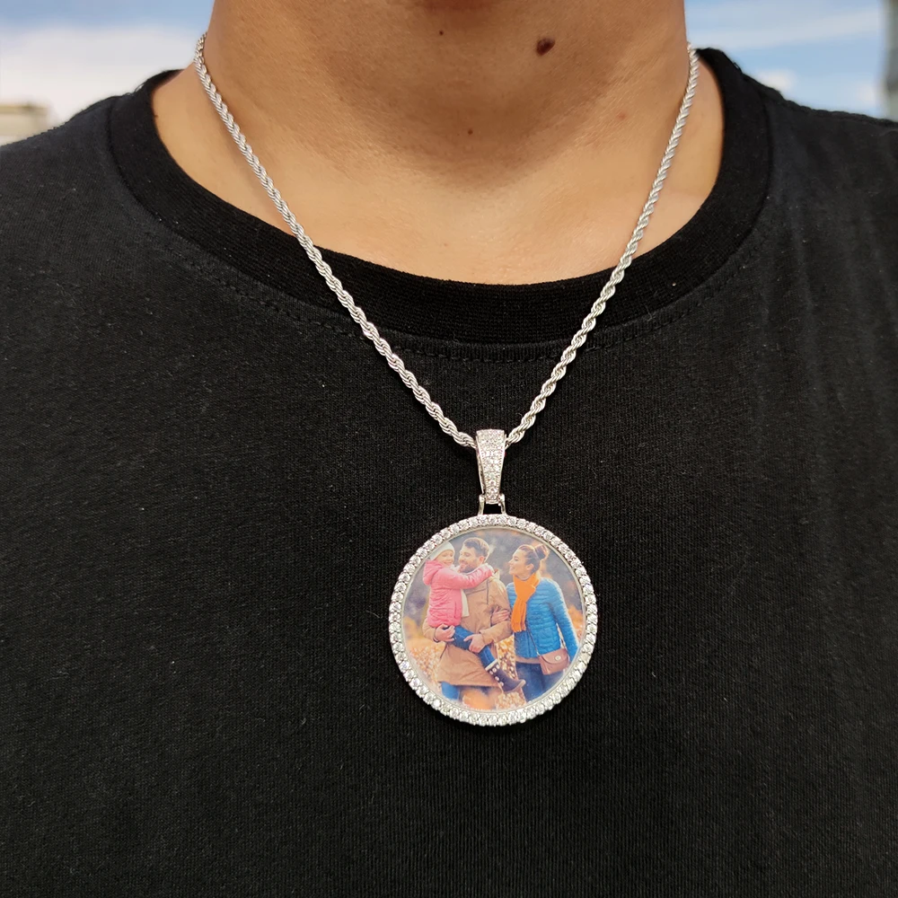 Iced Out Custom Photo Medallion Pendant Necklace 18K Gold Plated Cuban Chain Personalized Picture Logo Hip Hop Jewelry Gift For Men
