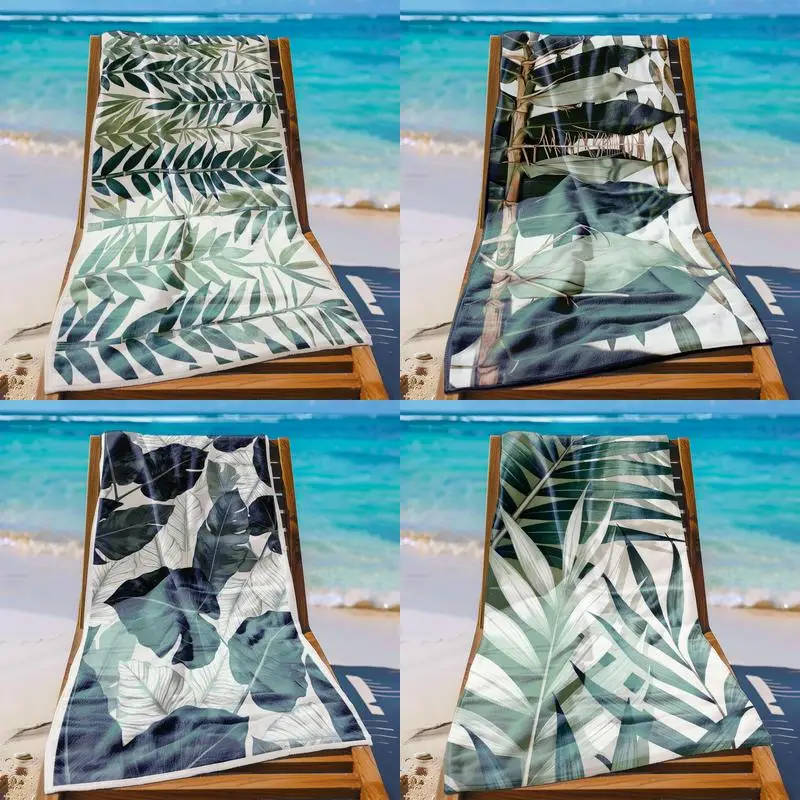 

Tropical Leaf Pattern Beach Towel Patterned Sunscreen And Windproof Suitable For Swimming Pool Camping Travel Blanket