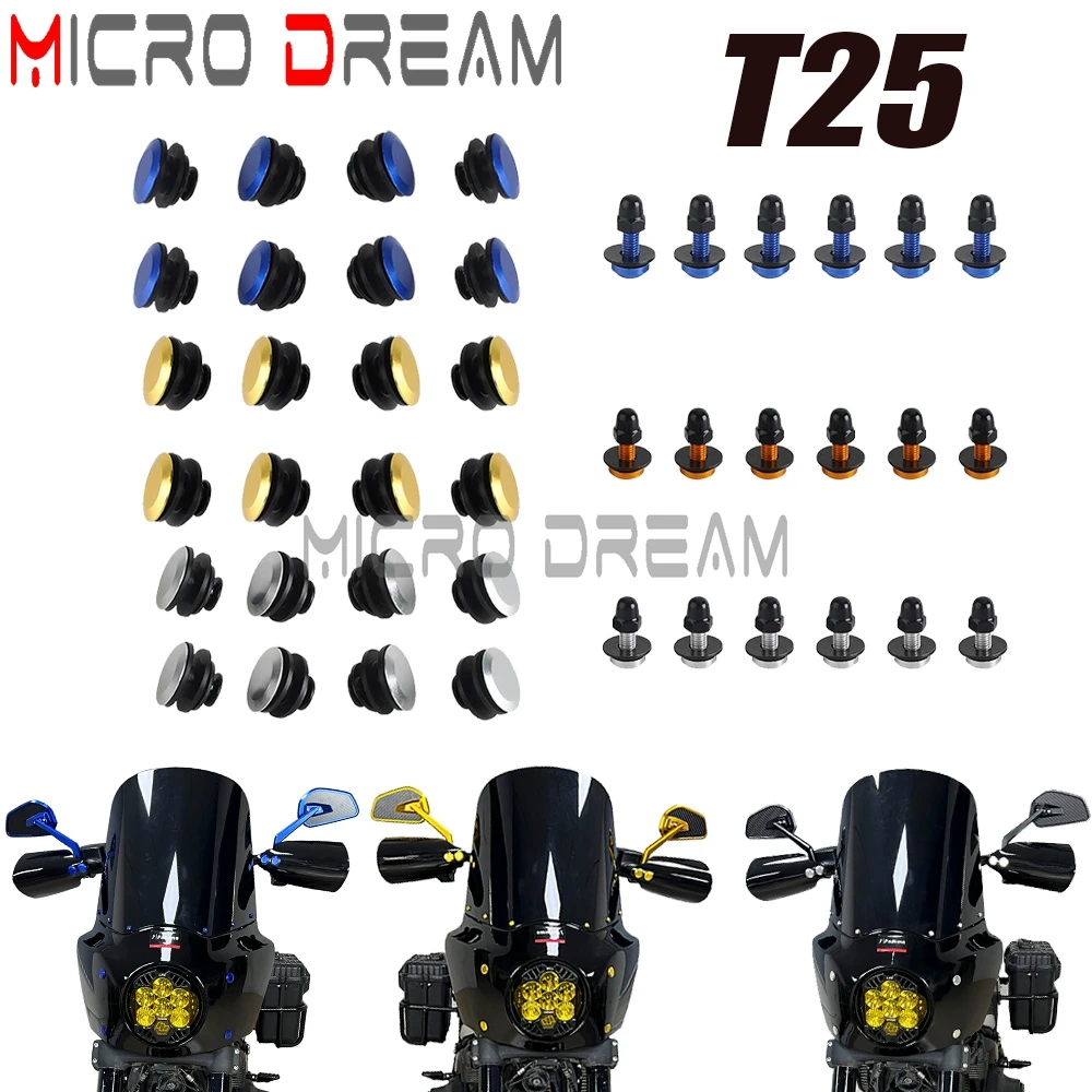 

T25 Windscreen Hand Guards Bolts Fairing Screws Bushing Inserts For Harley Softail Fat Bob FXFB Low Rider S FXLRS FXLR Slim FLSL