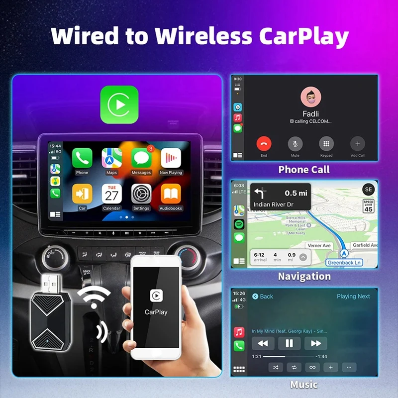 CarPlay ไร้สายกล่องเล็กอัตโนมัติ BT ไร้สาย CarPlay dongle USB Plug & Play สำหรับแอนดรอยด์11