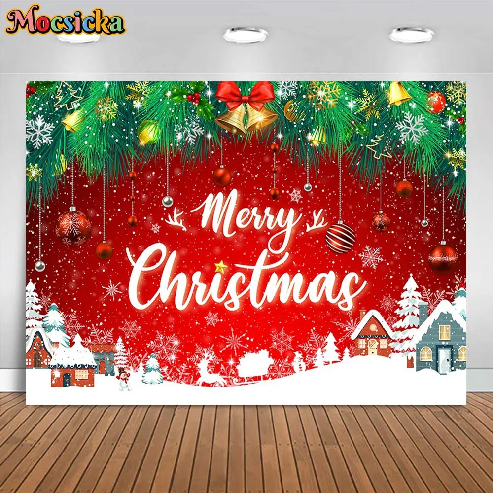 

Mocsicka Merry Christmas Party Backdrop Red Wall Snowflake Xmas Wallpaper Family Portrait Photo Background Studio Shooting Props