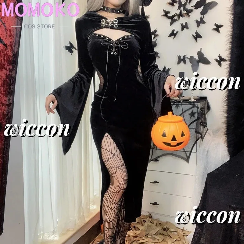 

COSda@Halloween Gothic Grunge Punk Women Dress Long Sleeve Horn Sleeve Black Sexy Dress 2025 New Y2K Harajuku Party DressCOSda@