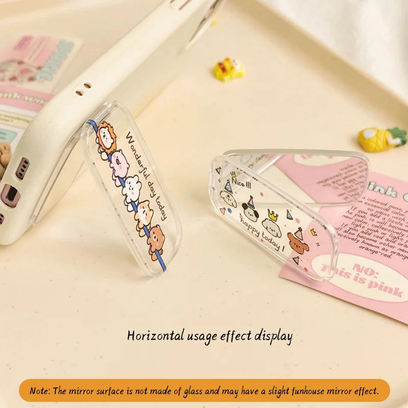 New Cute Cartoon Cat & Dog Stick-On Makeup Mirror Phone Holder - Dual-Position Foldable Stand, Mobile Phone Accessories