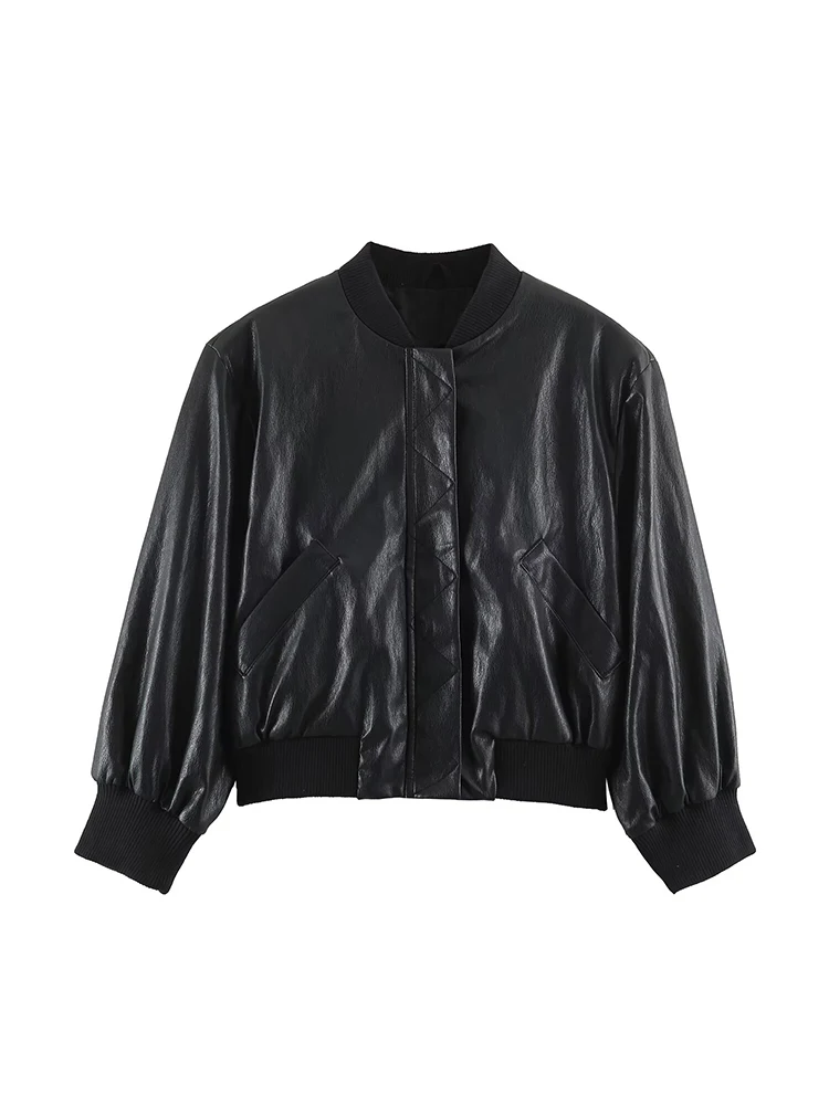 New Chic Leather Jacket For Women Autumn Stand Collar Leather Short Jacket Casual Motorcycle Versatile Zipper Ladies Jacket