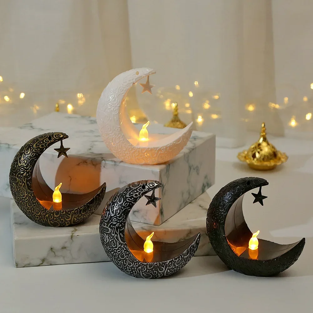 Lámpara LED de luna y estrella para decoración del hogar, candelabro para Ramadán Kareem, lámpara islámica musulmana Eid Mubarak, regalos de fiesta