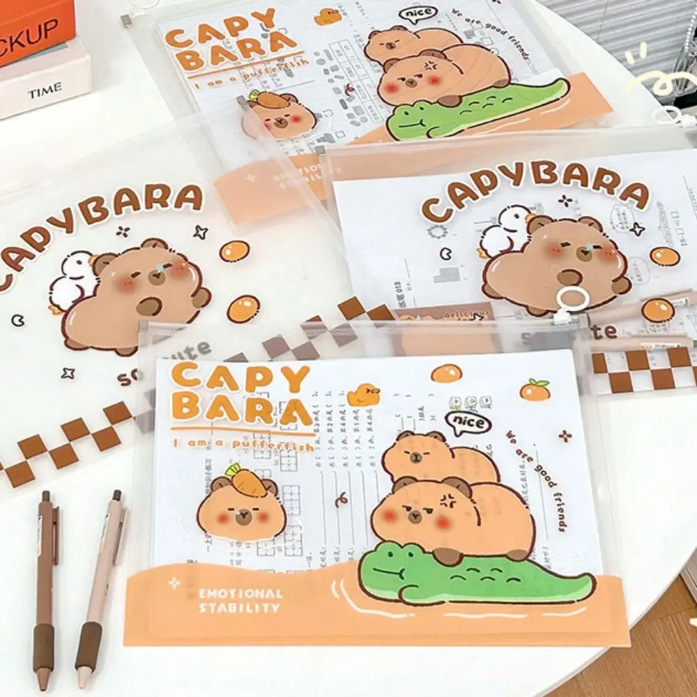 PP Capybara File Bag Transparent and Visible Waterproof Paper Storage Bag Large Opening Light and Portable Zip File Bag