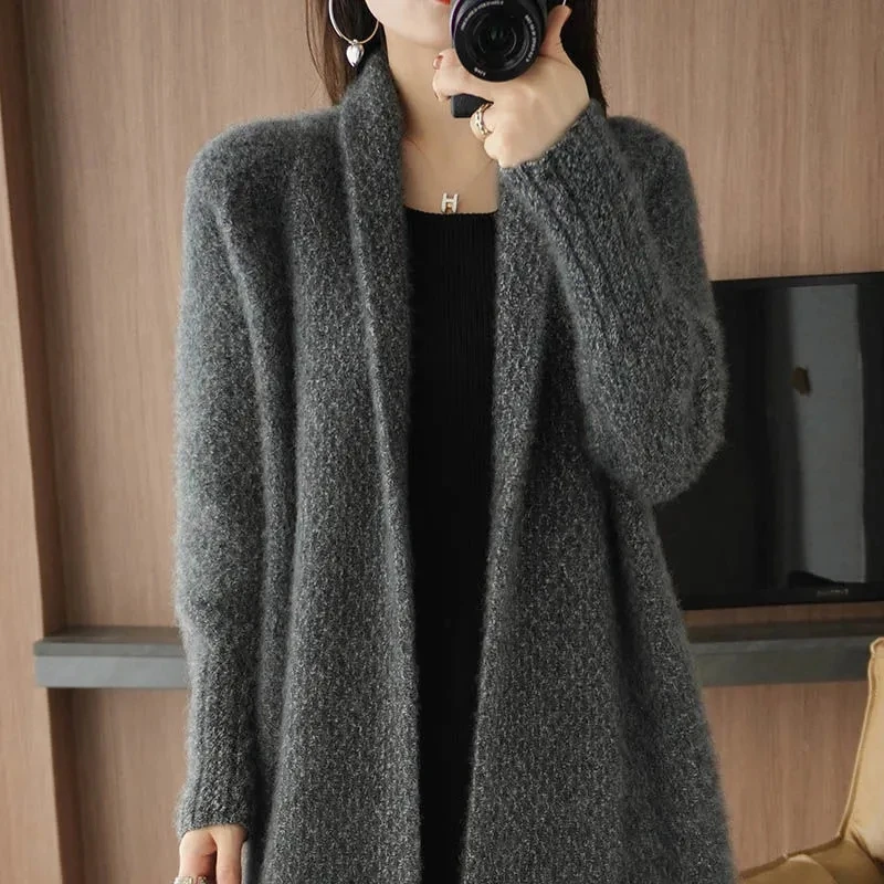 Fashion Cardigan Knitted Sweater Women Clothes Autumn Winter New Long Sleeves Jacket Mid-Length Vintage Knitwear Female G2128