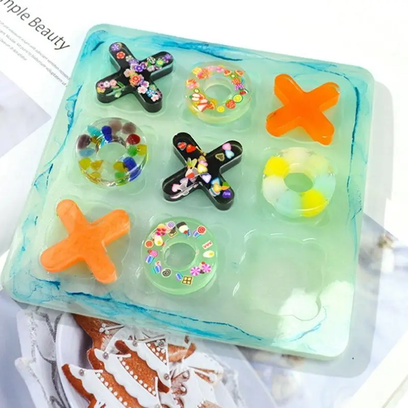 KSOL  Toe Game Resin Molds Silicone XO Chess Board Epoxy Resin Mold DIY Craft for Kids and Adults