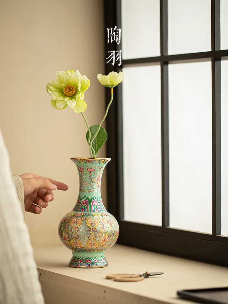 Enamel color filigree silver ceramic vase flower home simple living room dried flower arrangement home decoration ornament