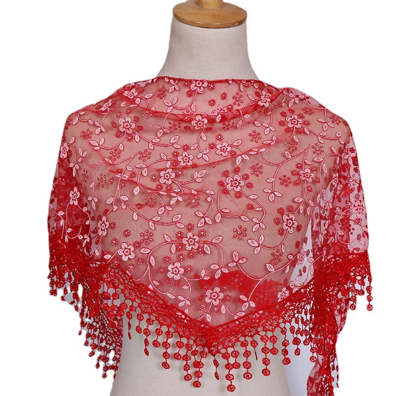 

Spring Autumn Floral Lace Korean Triangle Head Scarf, Classic Breathable Hollow Solid Color Women's Hijab Wholesale