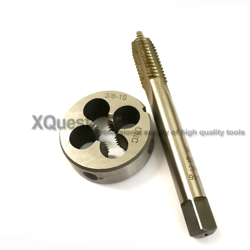 2pcs Unified Left Hand tap and die set UNC3/8 3/8 UNC3/8-16 UNC LH Fine screw thread taps round dies UNF3/8 UNF 3/8-24