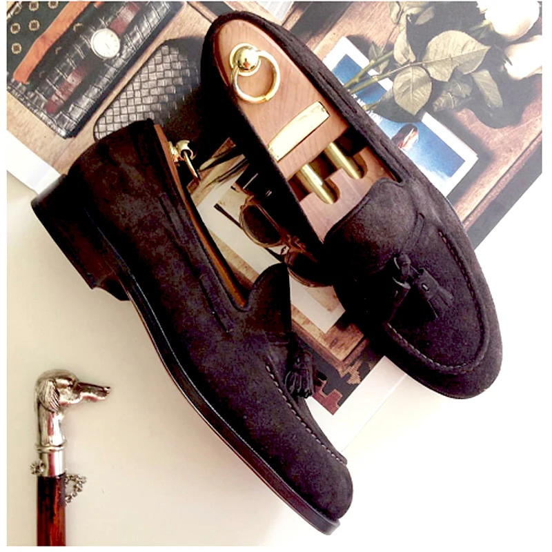 Fashion Coffee Brown Suede Tassel Men Loafers Shoes Gentleman Leather Shoes Men Fringed Party Dress Shoes Man Zapatos Hombre